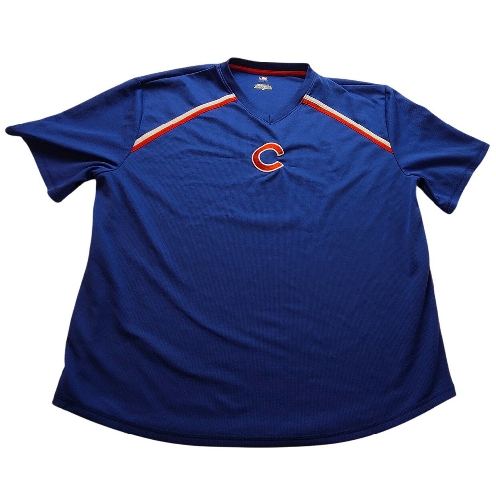 MLB Chicago Cubs Genuine Merchandise Blue V-Neck Mesh Jersey Men's 2XL Sleeve